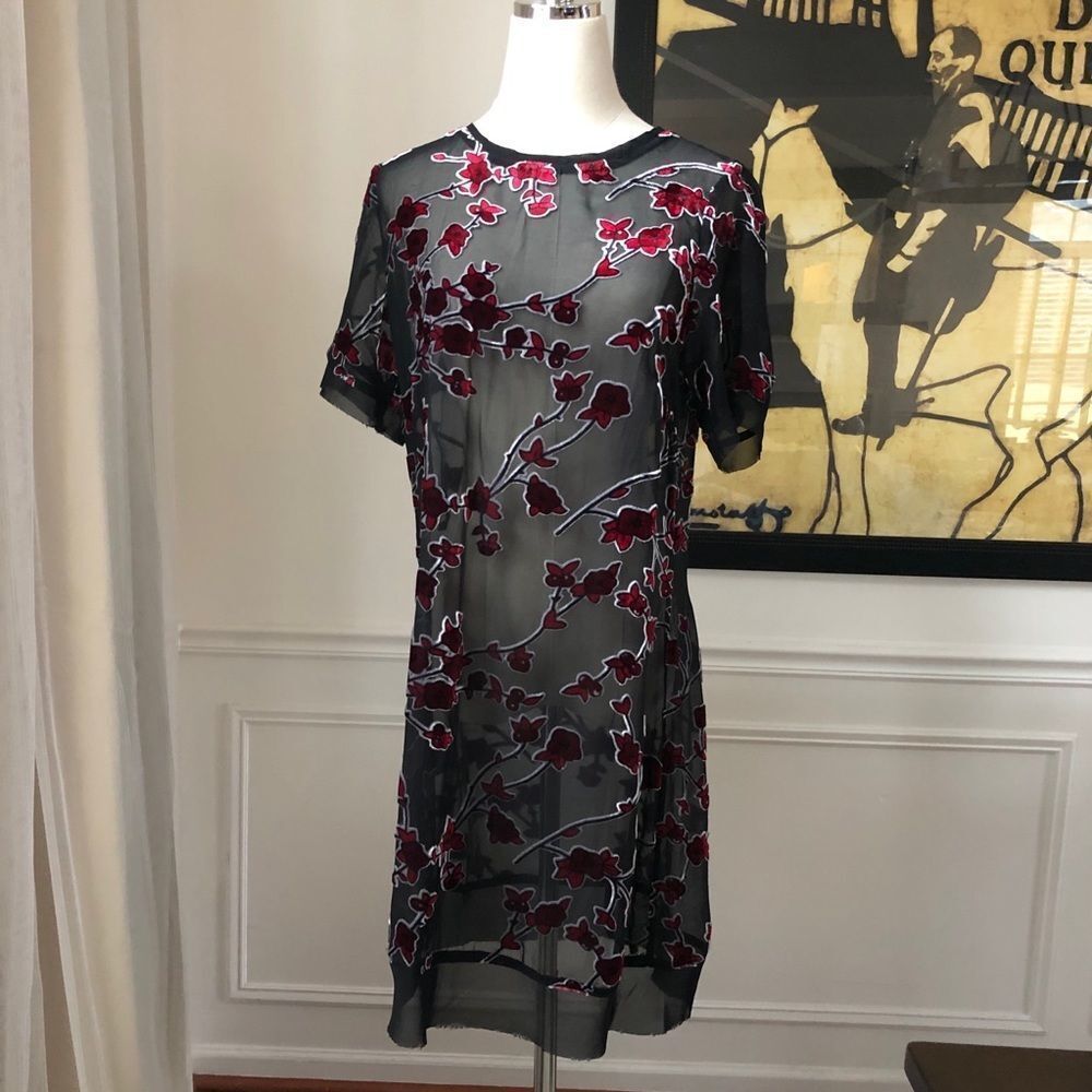 Superfoxx Sheer Velvet Burnout Mesh Dress NWT S